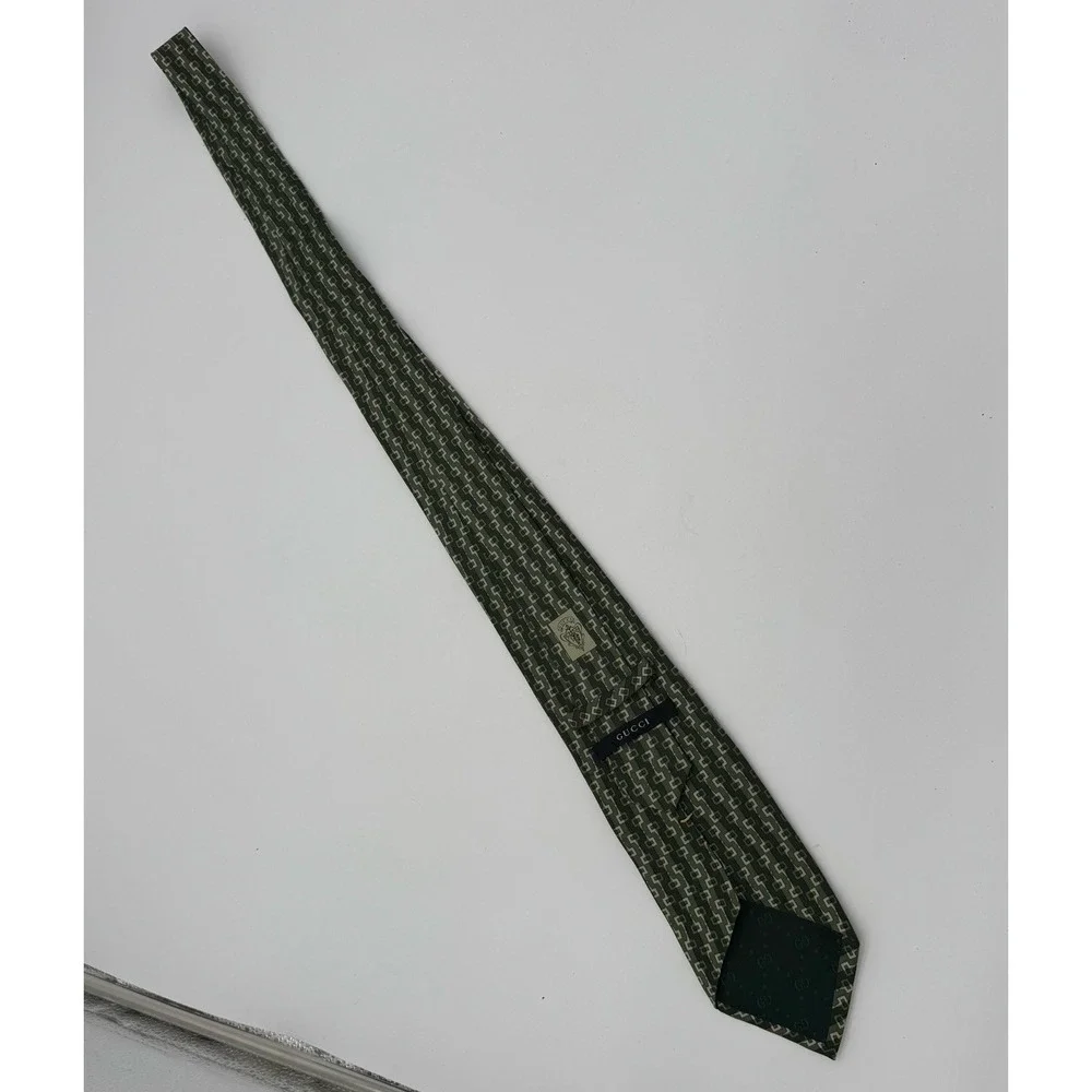 Gucci Green Geometric Silk Tie‎ 4 Inch 58 Inch Made In Italy Luxury